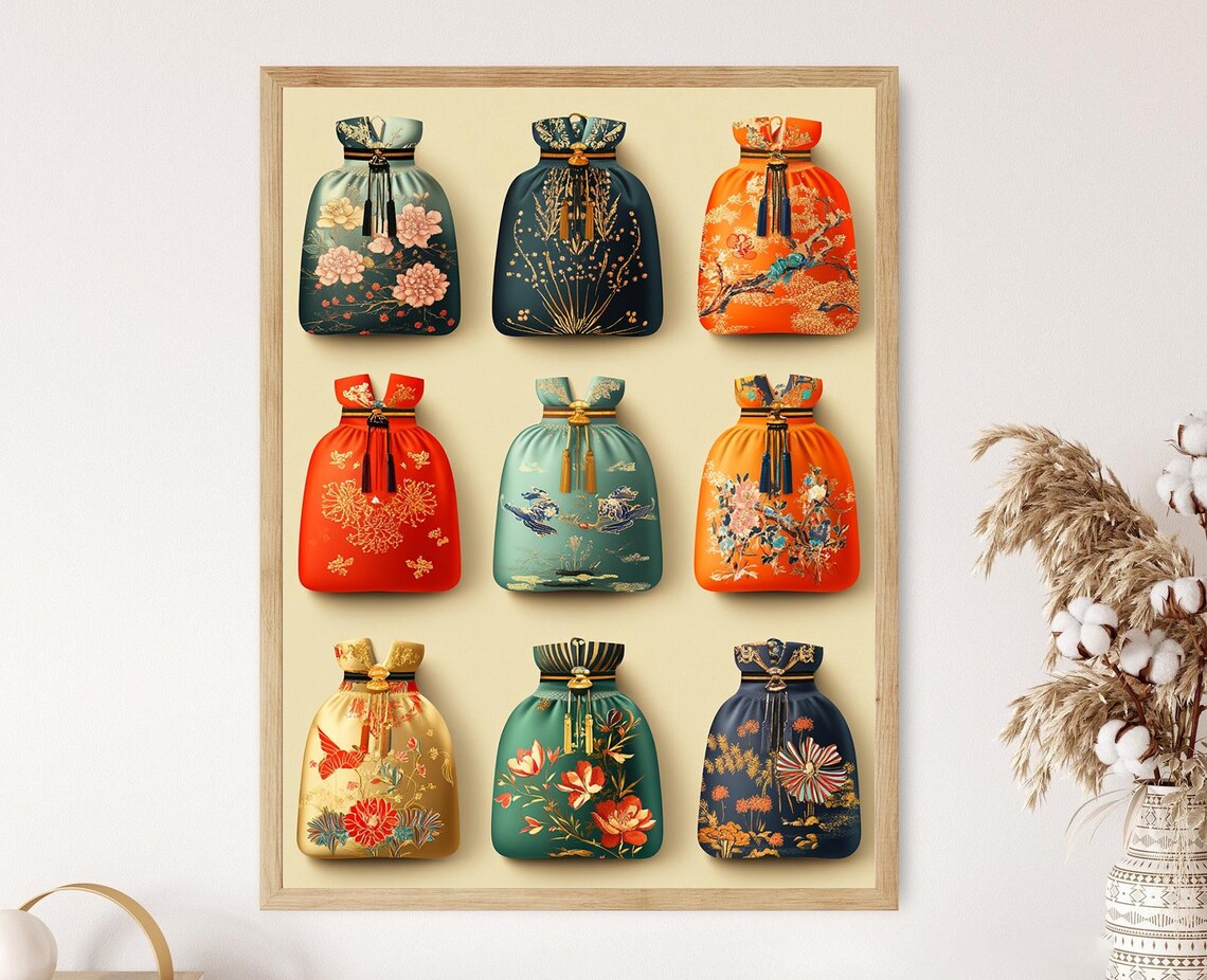 Korean Lucky Pouch, Traditional Silk Decor Art Print