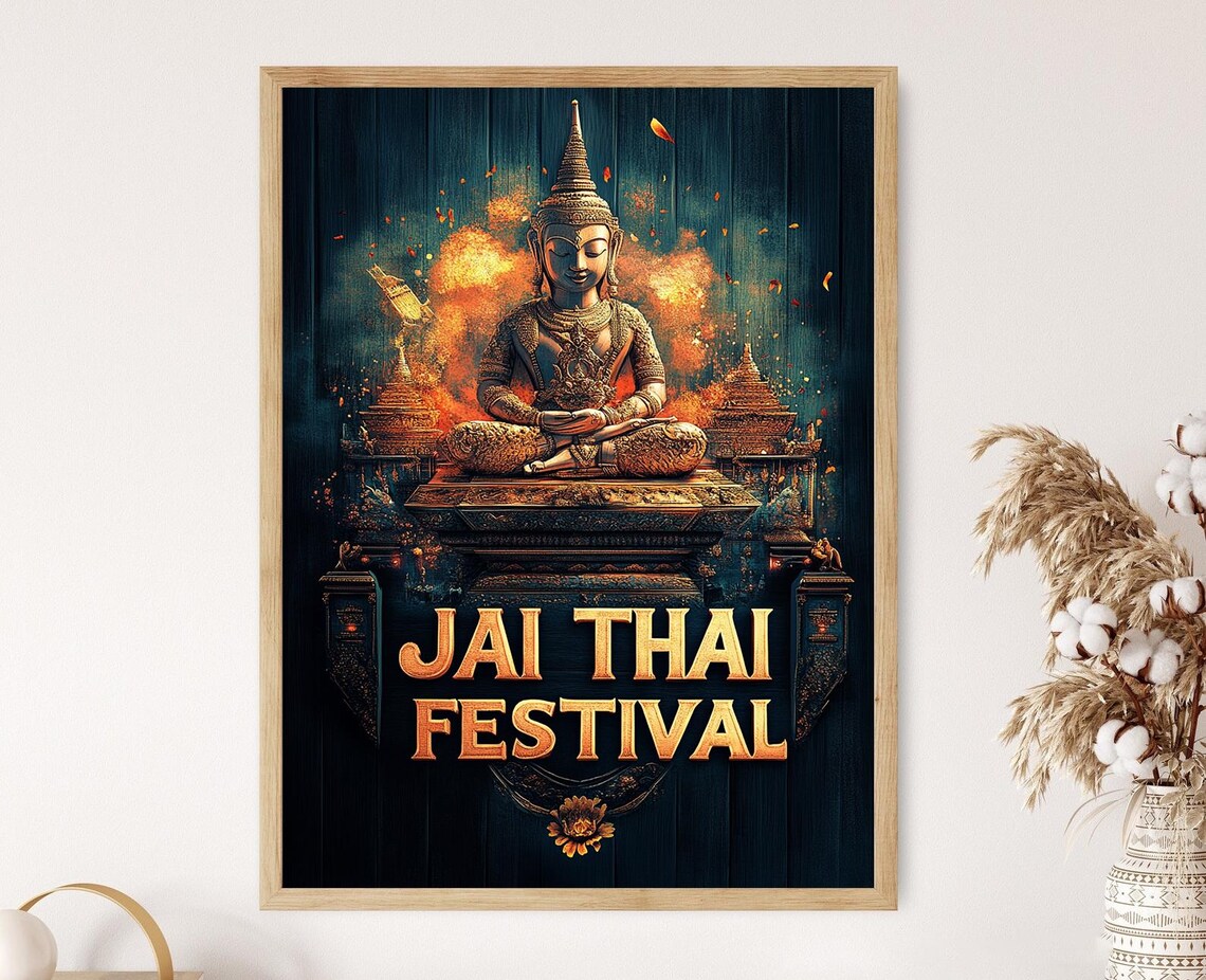 Jai Thai Festival Golden Seated Buddha Statue Midnight Poster