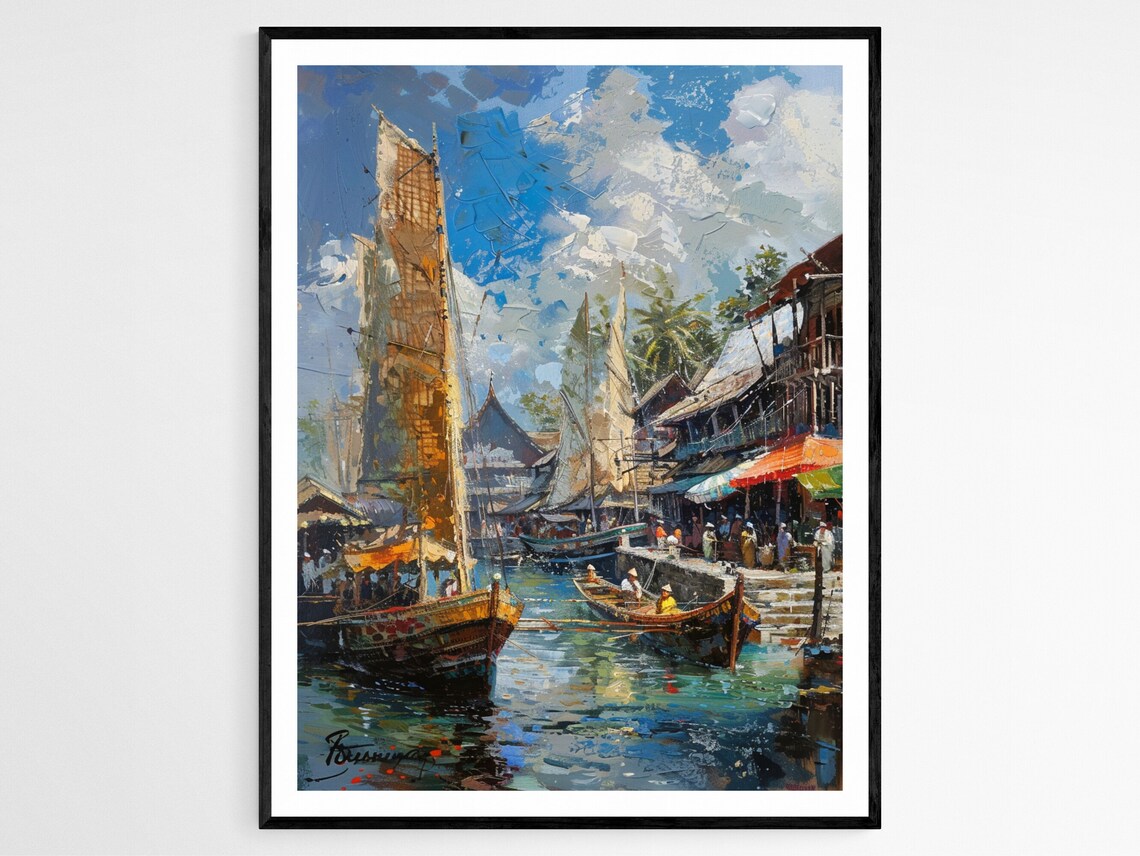 Makassar Harbor Travel Poster, Phinisi Schooners Seascape