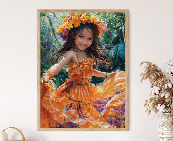 Little Girl As A Filipino Folk Dancer Painting Tinikling Tradition Illustrated In Vibrant And Joyful Art