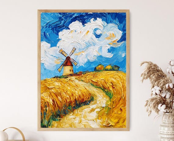 Windmill On The Hill Van Gogh Inspired Swirling Impressionist Print