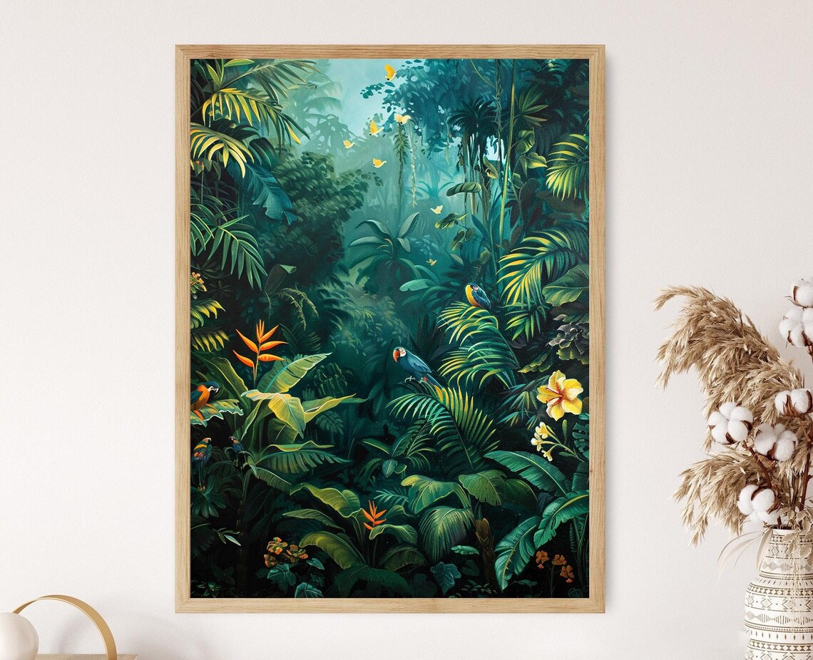 Rousseau-Inspired Jungle Landscape Wall Art Print