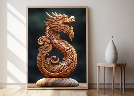 Woodcarving Dragon Ornament Art Print Vietnamese Cultural Decor Poster