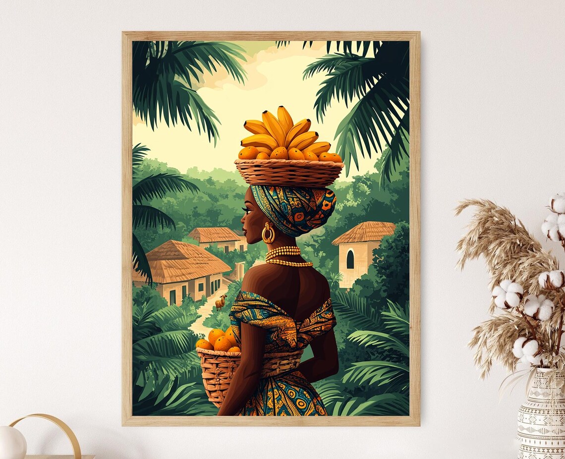 Nigerian Market Woman Art Print Traditional African Dress Vibrant Cultural Scene