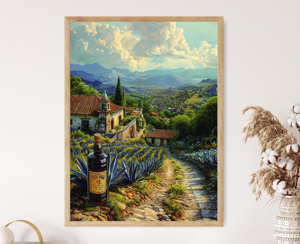 Tequila Town Landscape, Rural Mexico Painting