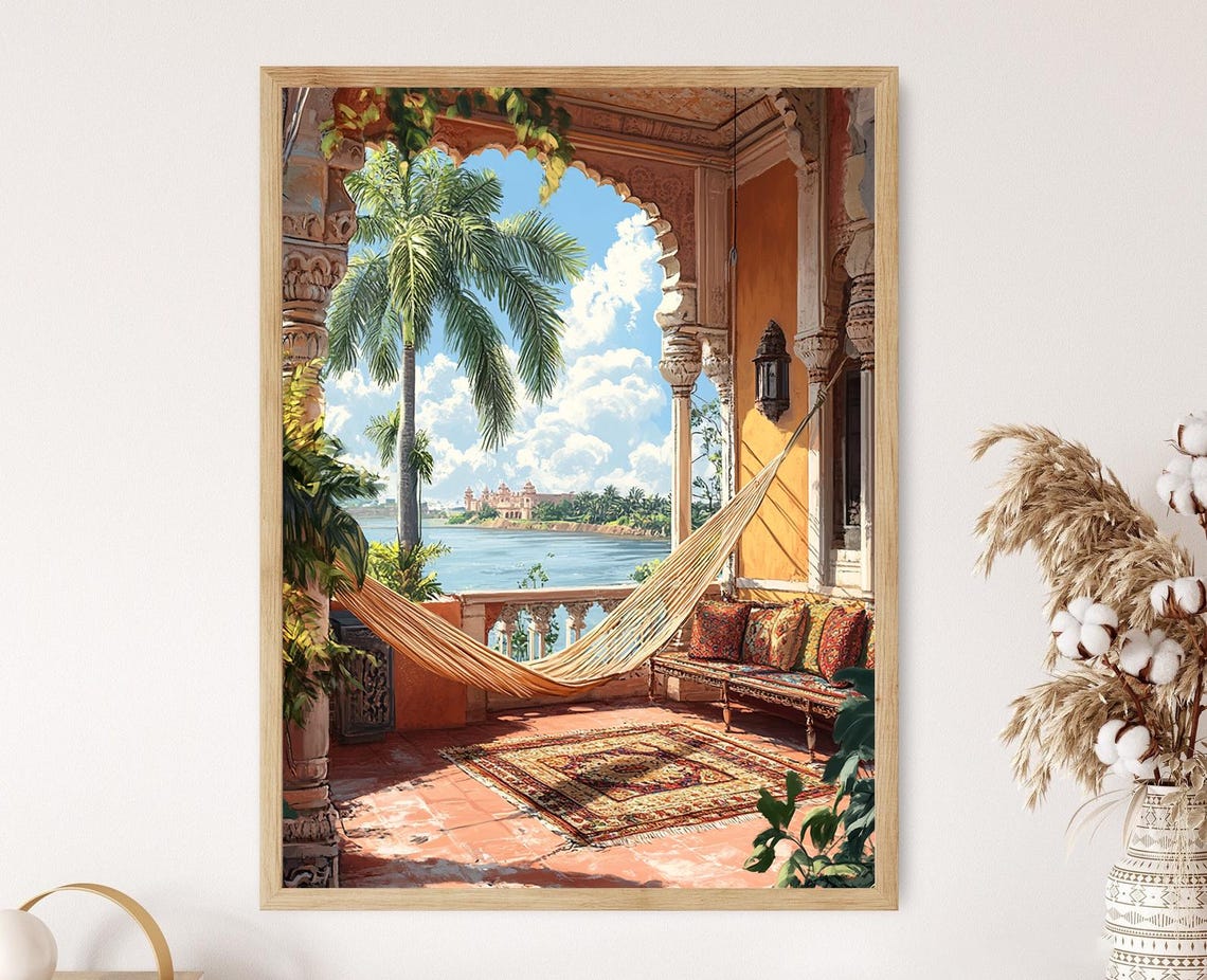 Surat Terrace With Zari Decor Indian Heritage Art Tapi River View Print