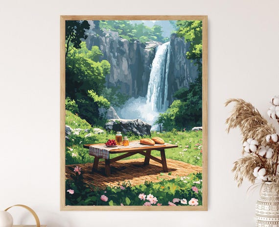 Ahmed Awa Picnic Art Print Kurdistan Waterfall Landscape Scenic Nature Wall Art Newroz Celebration