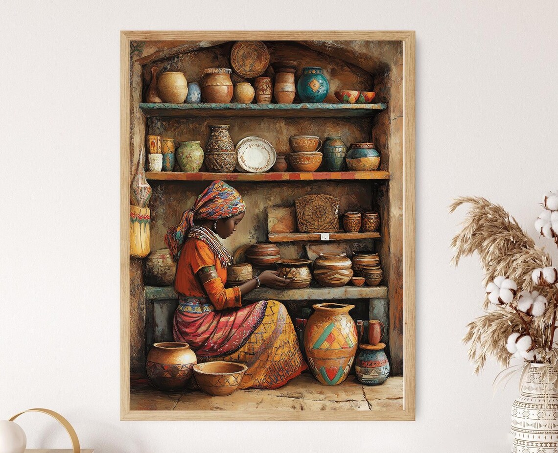 Ethiopian Pottery Shop Art Print Traditional Earthenware Decor African Craft Wall Art