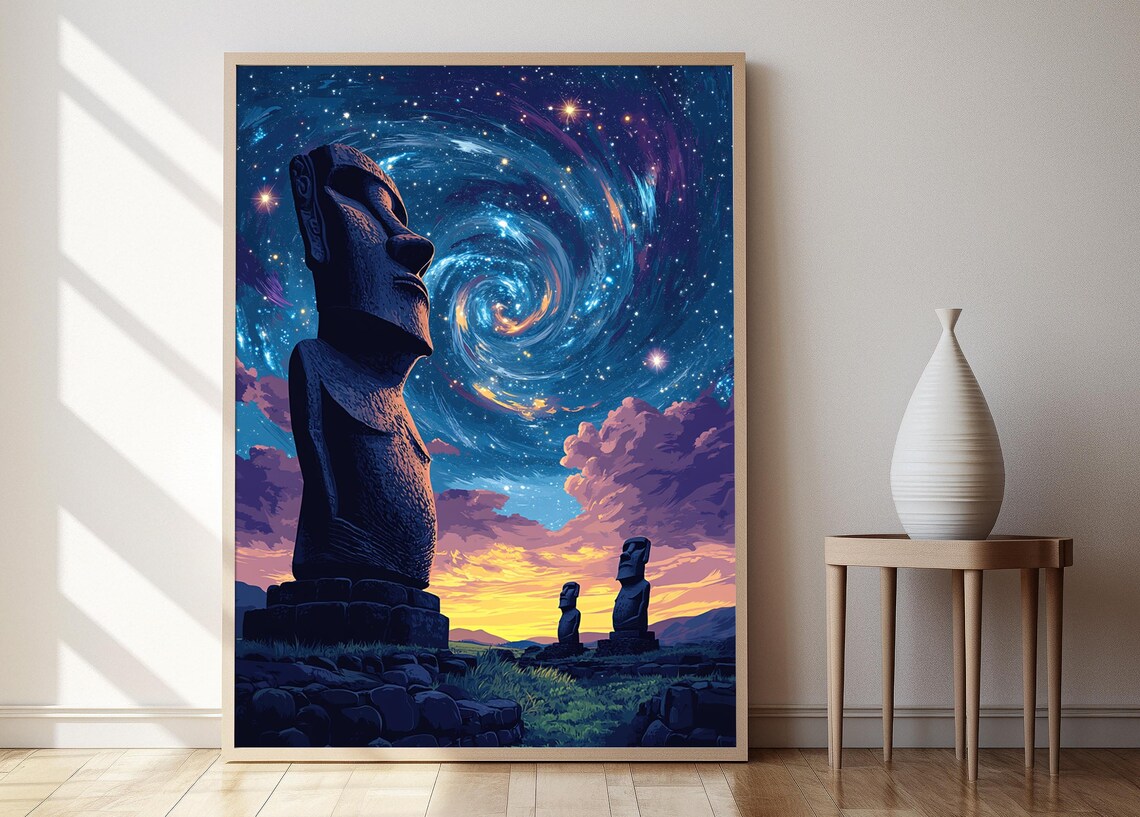 Rapa Nui Moai Starry Sky, Easter Island Poster