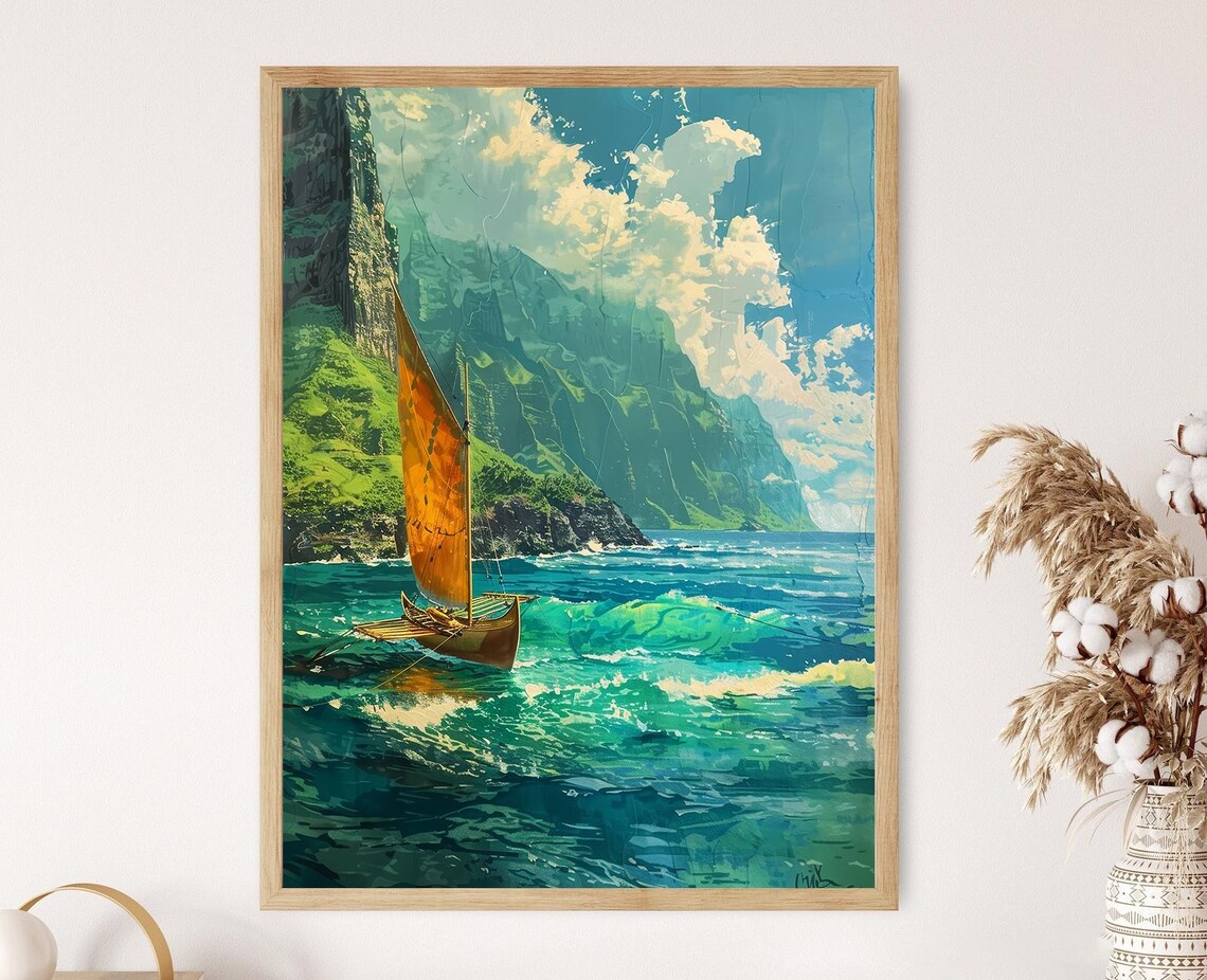 Hawaiian Outrigger Canoe, N Pali Coast Art Print