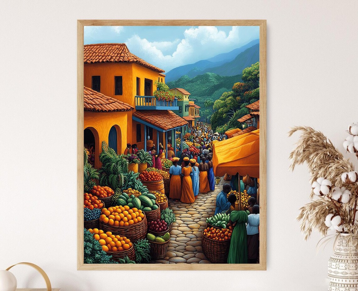 Namibia Marketplace, Colorful Farm Market Wall Art Print