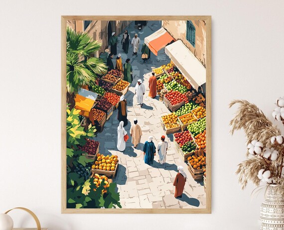 Palestine Fruit Market Painting Khan Yunis Illustration Colorful Palestinian Artwork