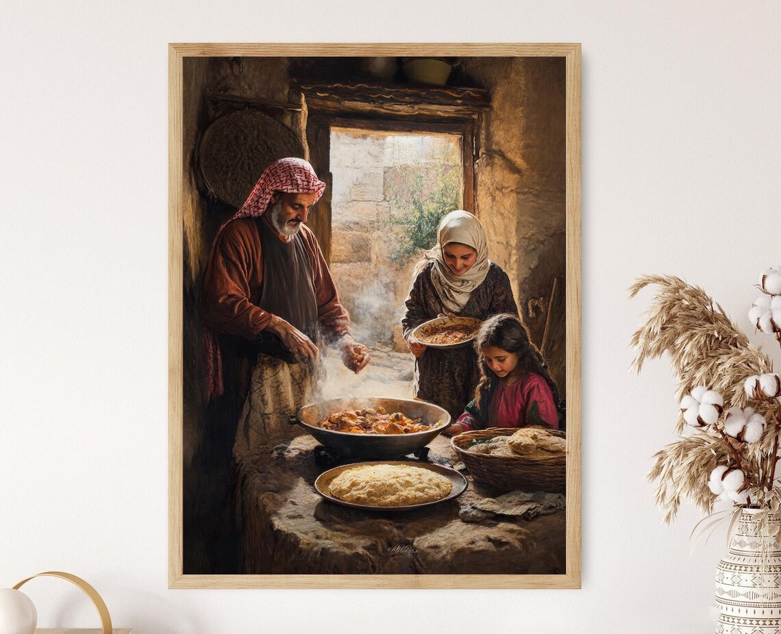 Palestinian Cooking Scene, Traditional Food Art Print