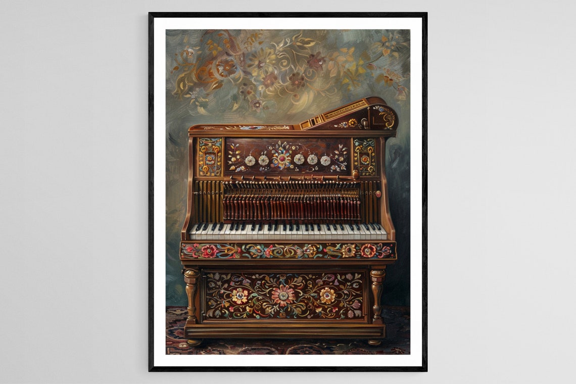 Classic Harmonium With Detailed Craftsmanship Art Traditional Indian Musical Instrument Painting