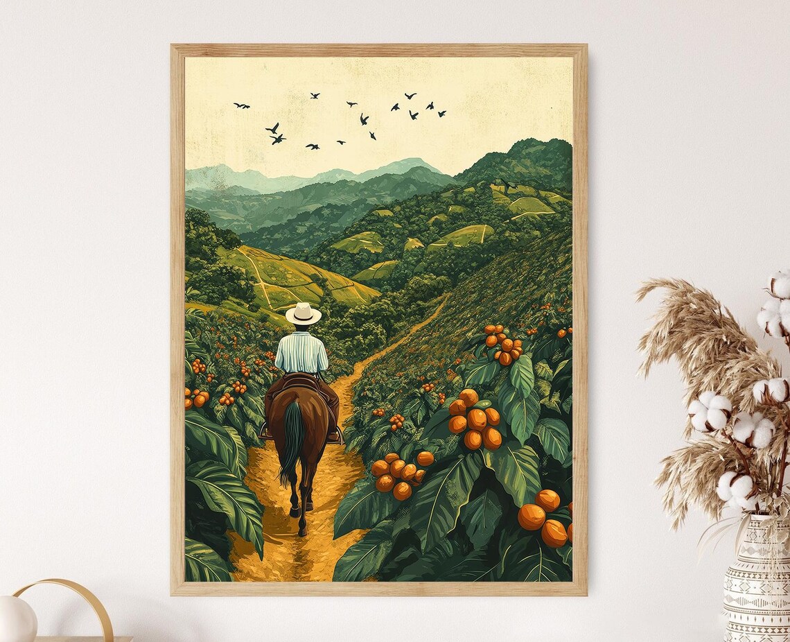 Costa Rican Farmer On Horse, Rural Decor Art Print