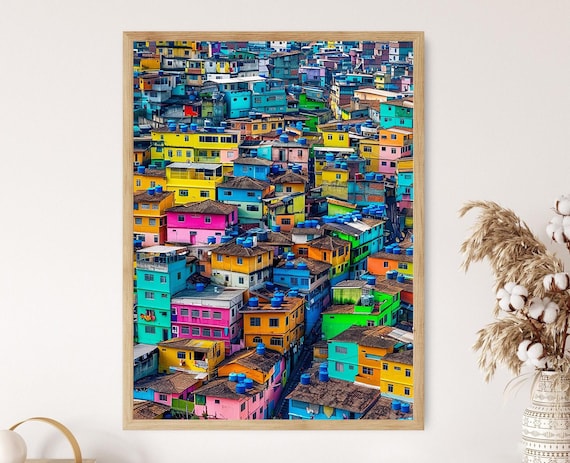 Aerial Rainbow Favela Houses Multicolor Brazilian City Wall Poster