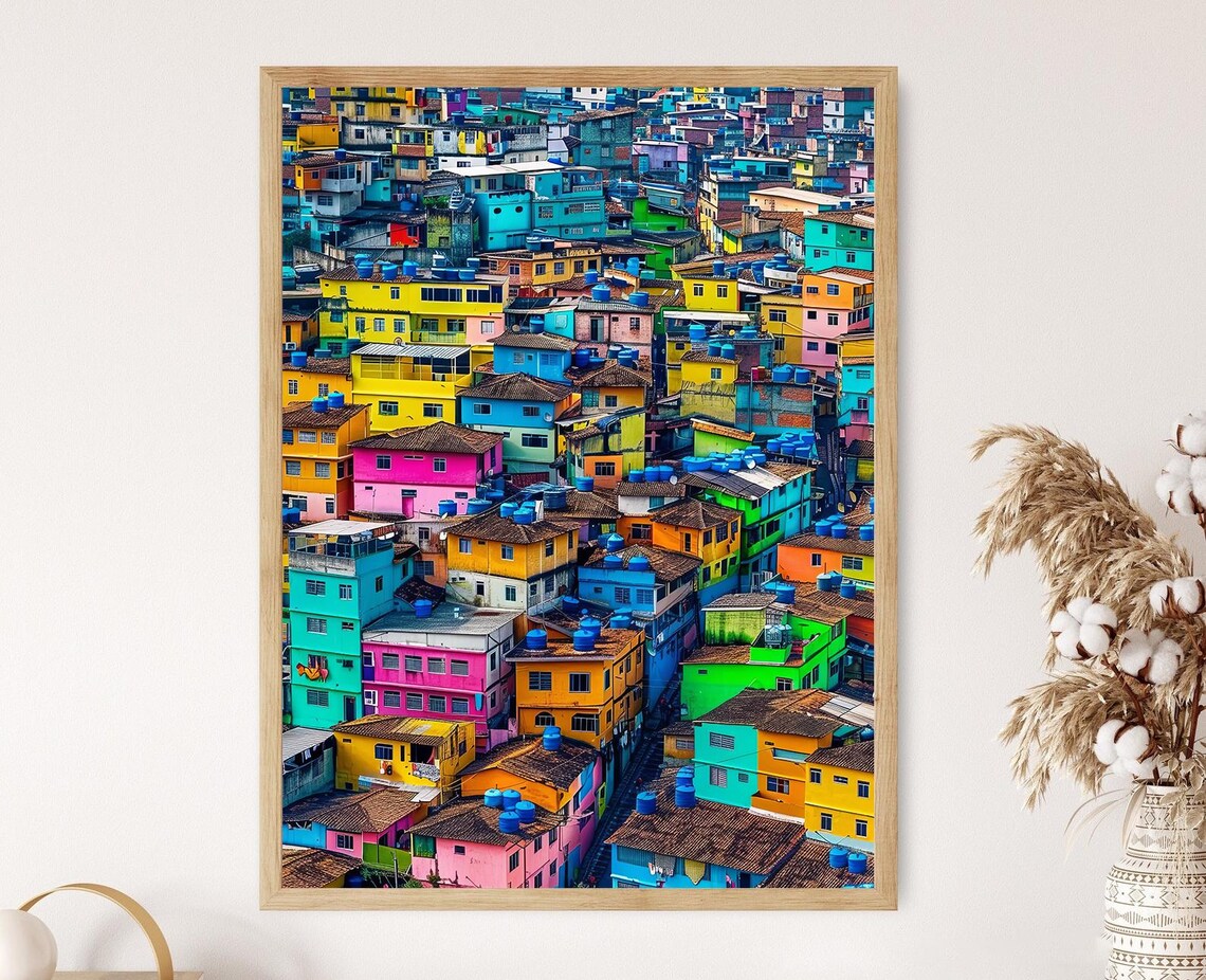 Aerial Rainbow Favela Houses Multicolor Brazilian City Wall Poster