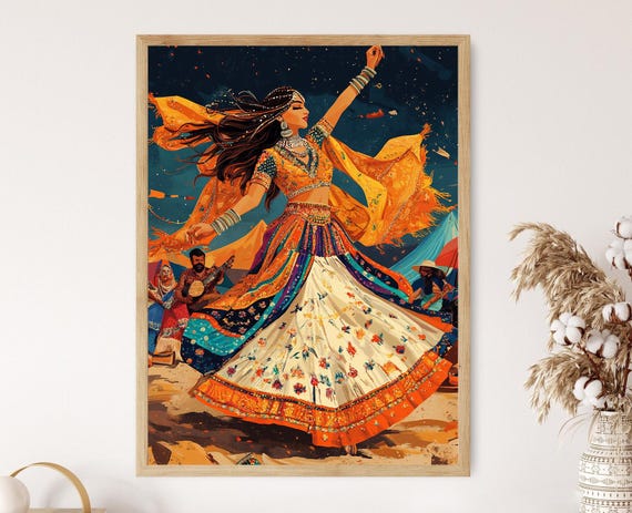Pakistani Leva Dance Art Print Balochi Traditional Dress Folk Festival Scene