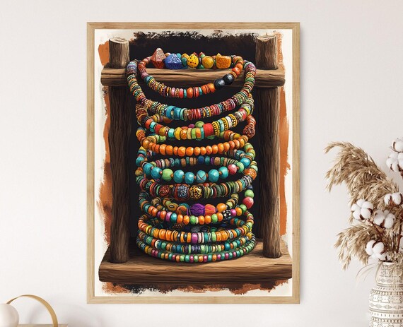 African Beaded Jewelry Illustration Colorful Necklace And Bracelet Art Print