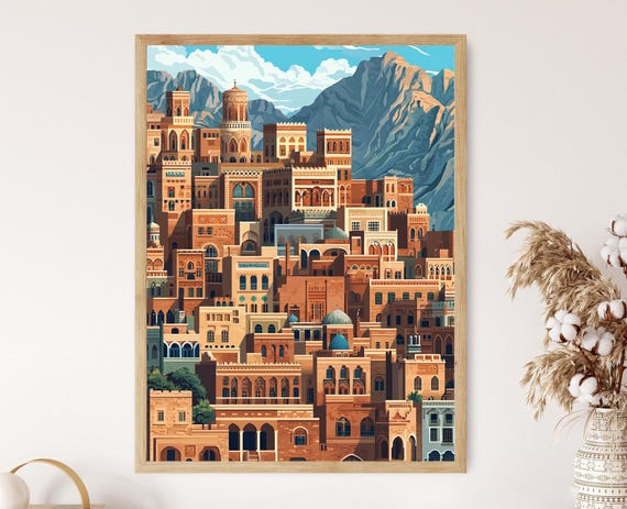 Old Sanaa Architecture Illustration Yemen Historic City Art