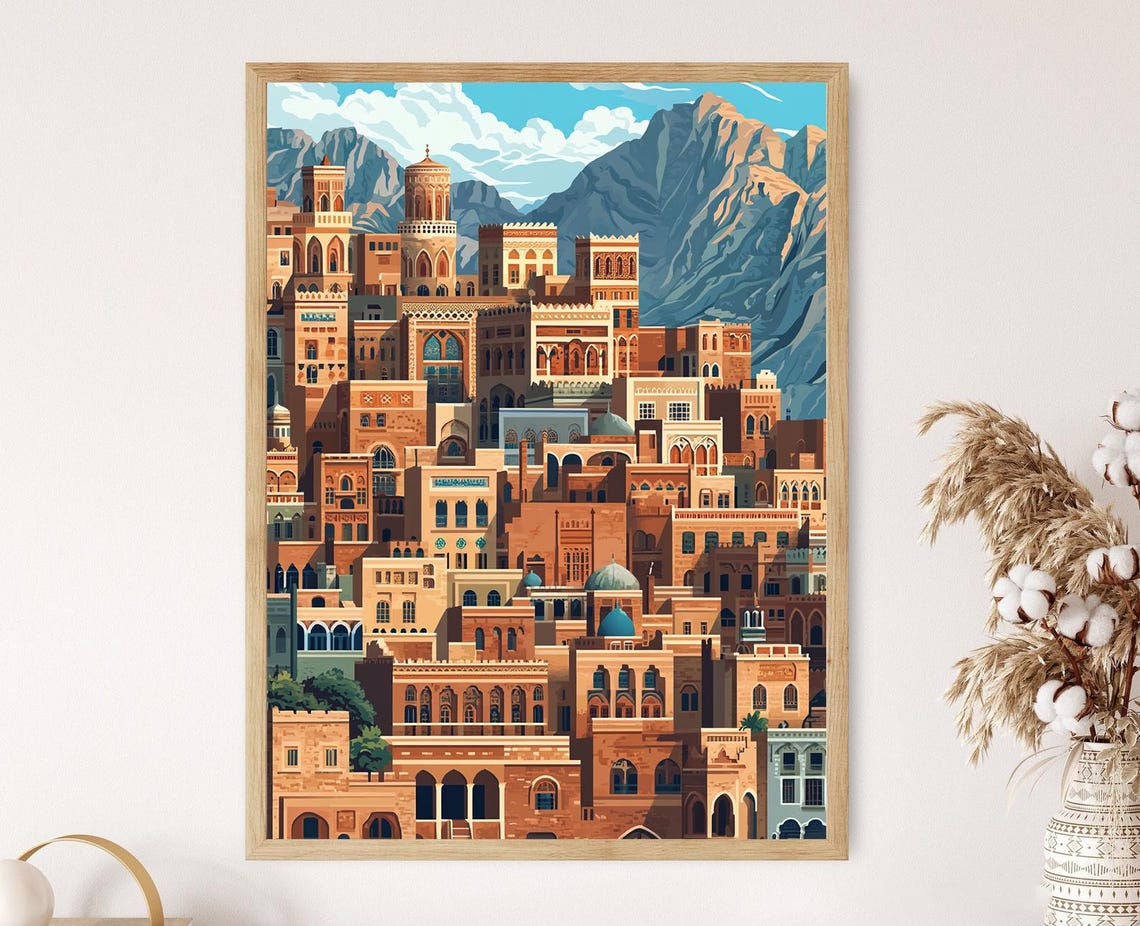 Old Sanaa Architecture Illustration Yemen Historic City Art