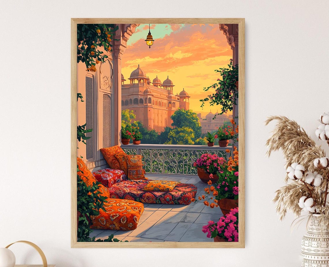 Jaipur Terrace With Block Prints Indian Heritage Art Hawa Mahal View Print