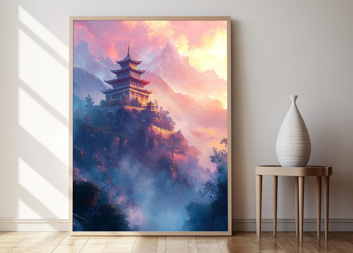 Buddhist Stupa Art Print Dawn Serenity Scene