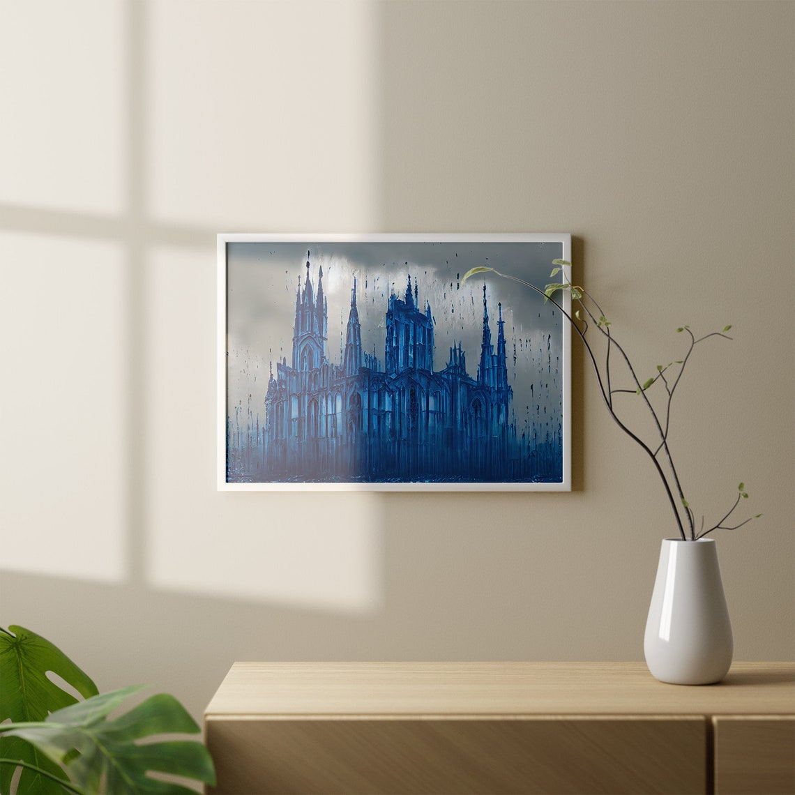 Gothic Style Cathedral Home Dcor Classical Wall Art For Gift Blue Tone Architectural Trending Wall Art - Image 5