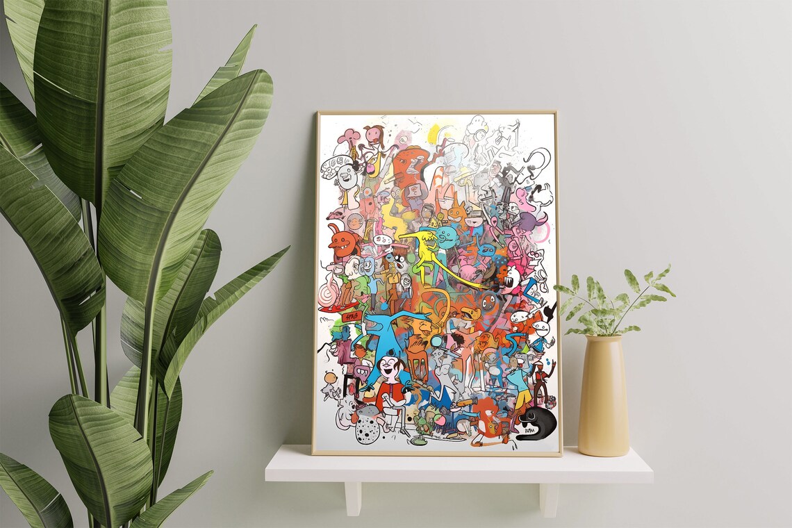Pastel Cartoon Doodle Monster Collage Playful Kids Room Wall Art - Image 5