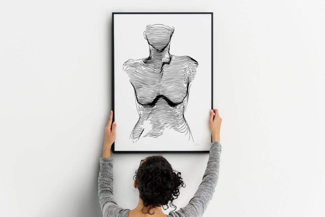 Female Torso Line Art Abstract Contour Body Ink Drawing Poster - Image 5