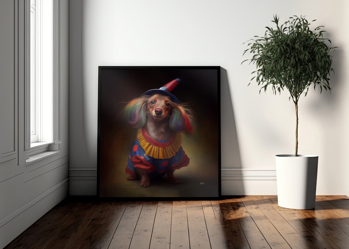 Dachshund in Clown Costume Funny Dog Oil Style Painting Poster - Image 5