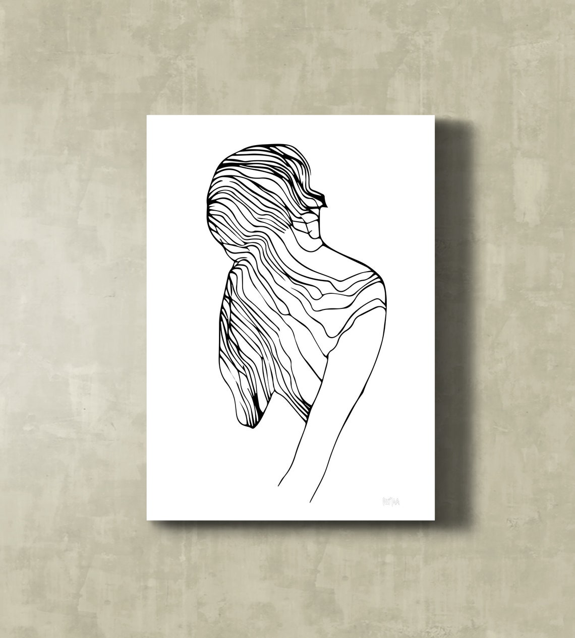 Minimalist Woman Line Art Back View Elegant Ink Drawing Poster