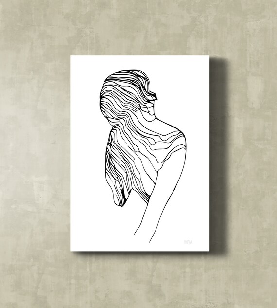 Minimalist Woman Line Art Back View Elegant Ink Drawing Poster