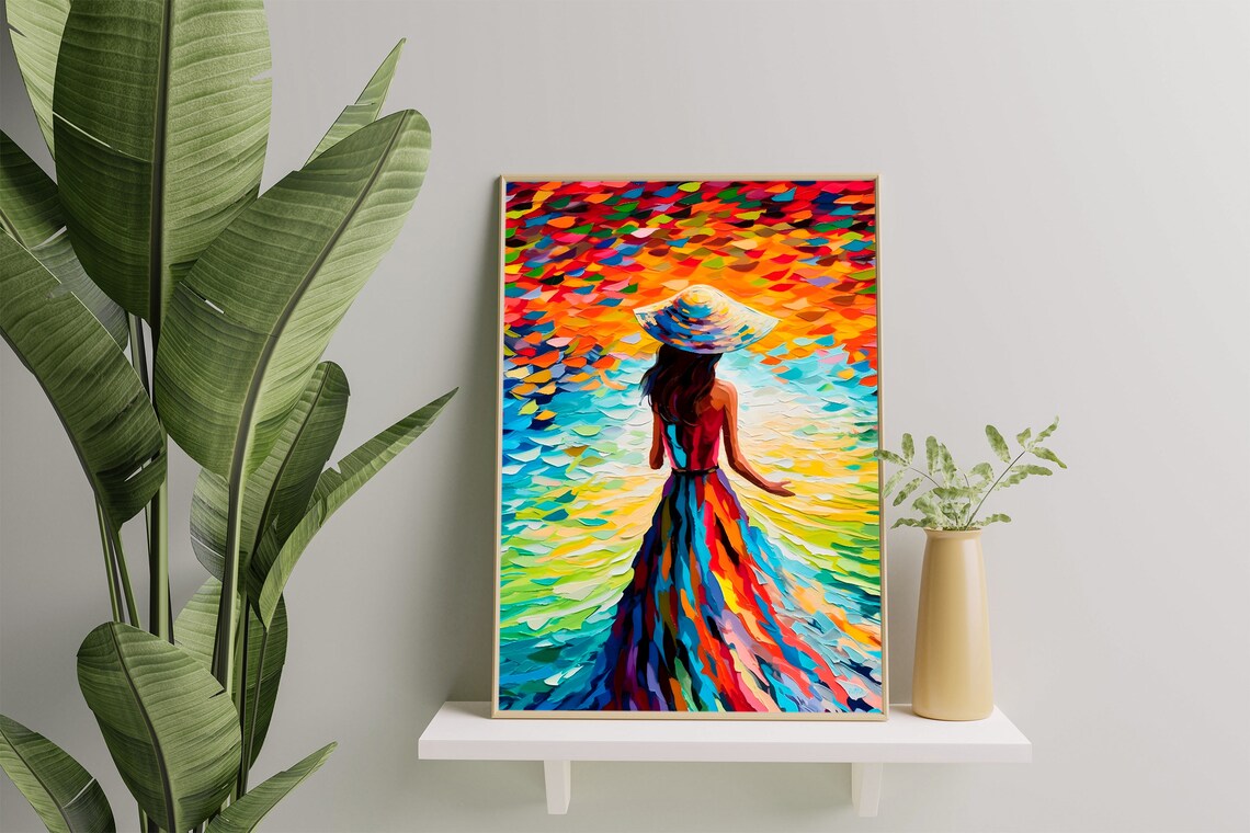 Rainbow Woman in Flowing Dress Vibrant Impasto Painting Poster - Image 6