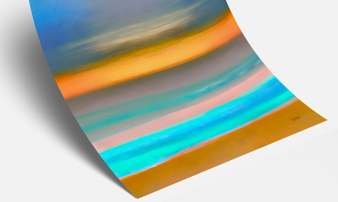 Abstract Sunset Horizon Bands Teal and Orange Painting Poster - Image 3
