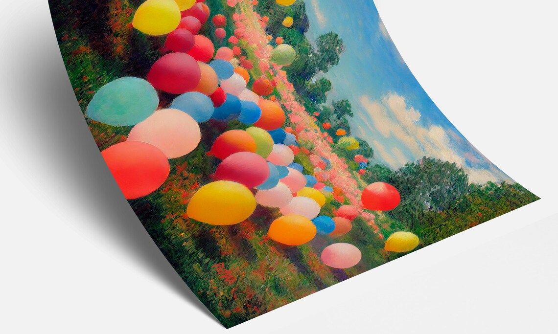 Colorful Balloons Kids Room Art Print, Monet Style - Image 4