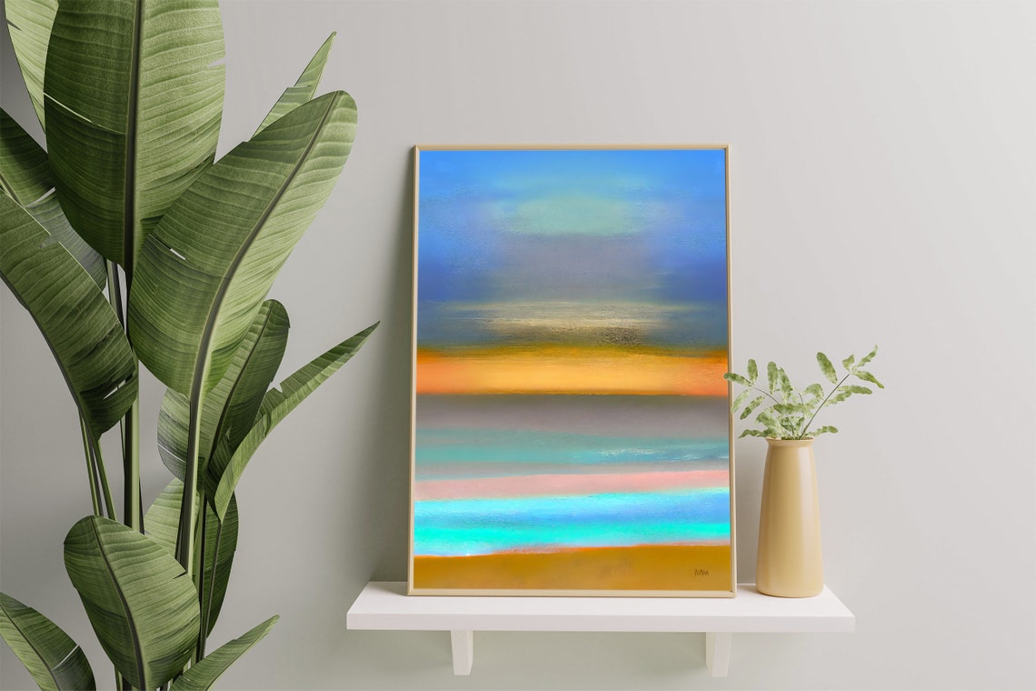 Abstract Sunset Horizon Bands Teal and Orange Painting Poster - Image 6