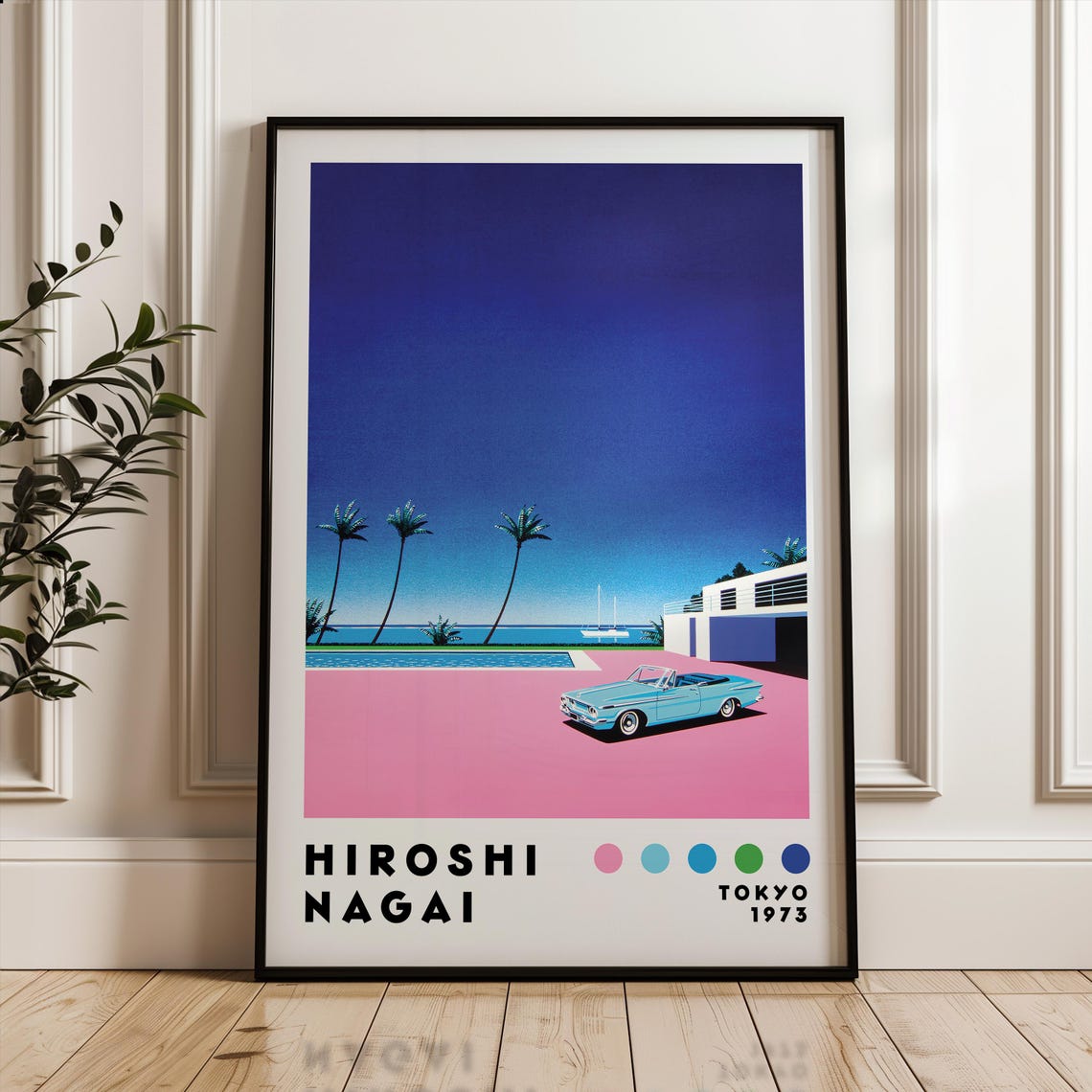 Hiroshi Nagai Tokyo 1975 Pink Convertible Poolside Japanese Art Poster
