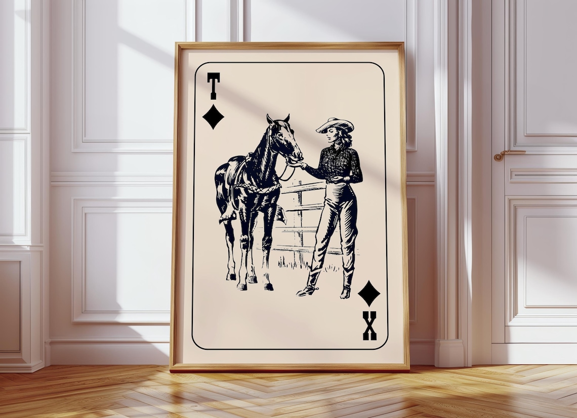 Cowgirl Playing Card Poster, Vintage Western Texas