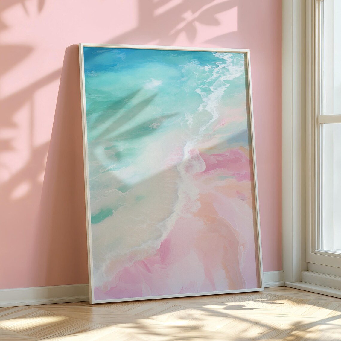 Pastel Ocean Waves Aerial Beach Abstract Coastal Pink Art Poster