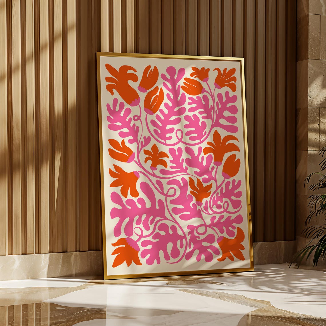 Pink Orange Matisse Style Flower Poster Bold Abstract Floral Design - Image 2