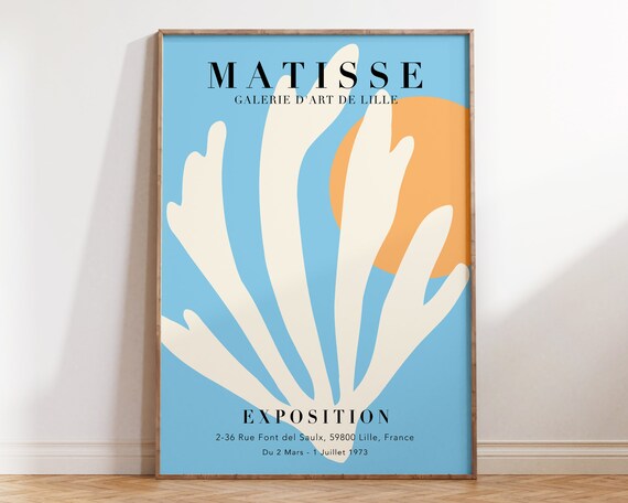 Blue Matisse Leaf Exhibition Poster Pastel Blue Peach Matisse Wall Art Danish Pastel Aesthetic Minimal Matisse Art Print Mp110