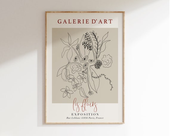 Neutral Beige Floral Exhibition Poster Minimal Floral Poster Minimalist Botanical Line Art Print Modern Flowers Art Il007