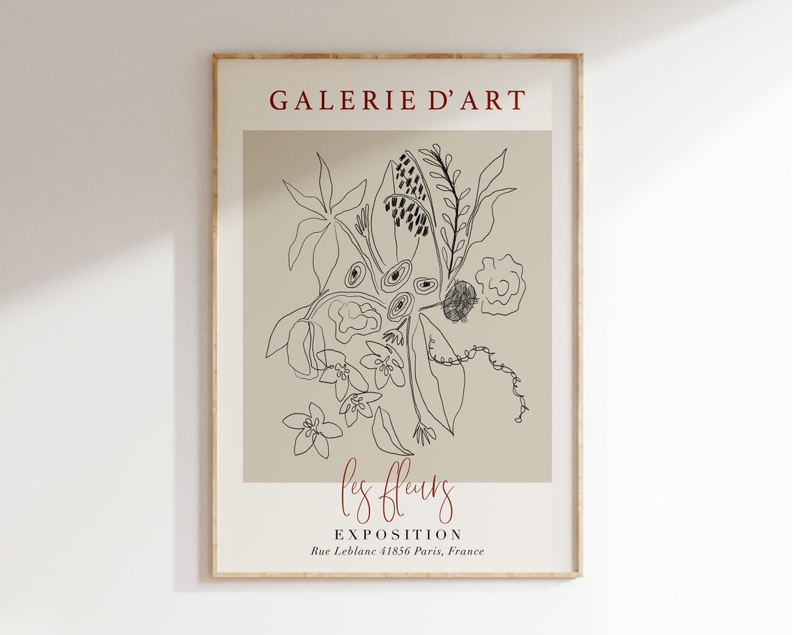 Galerie D Art Les Fleurs Beige Botanical Line Art Exhibition Poster