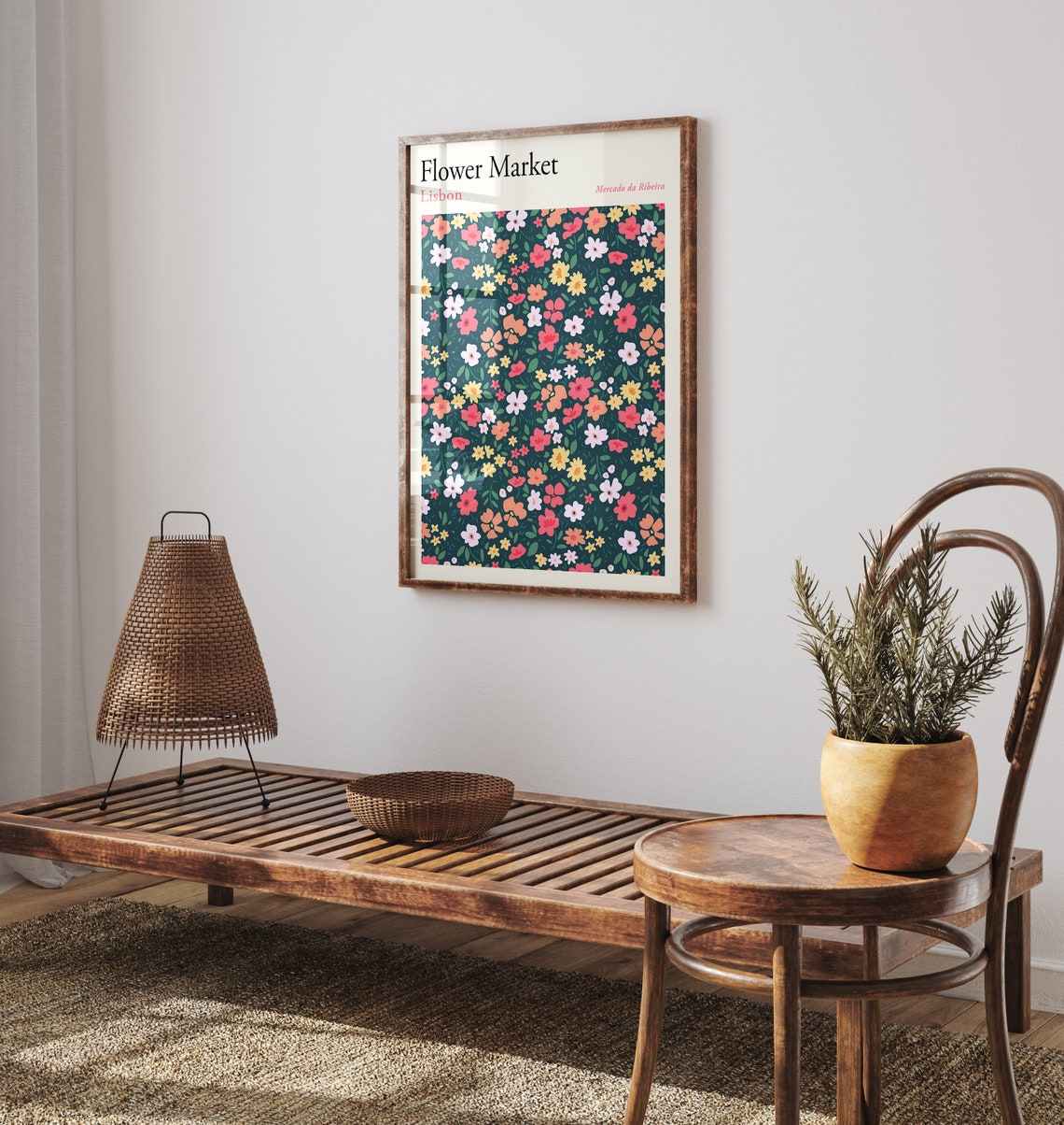Flower Market Lisbon Poster Flower Market Poster Colourful Flowers Poster Flower Market Wall Art Boho Flower Market Print F149 - Image 2