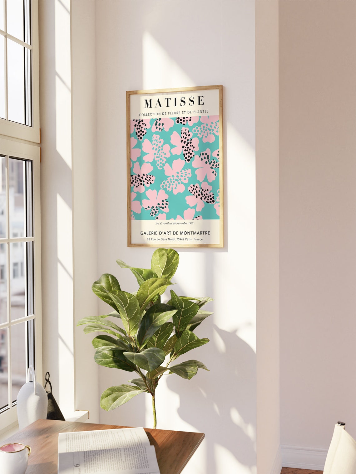 Matisse Pink Blossom Exhibition Poster Turquoise Polka Dot Floral 1962 - Image 2