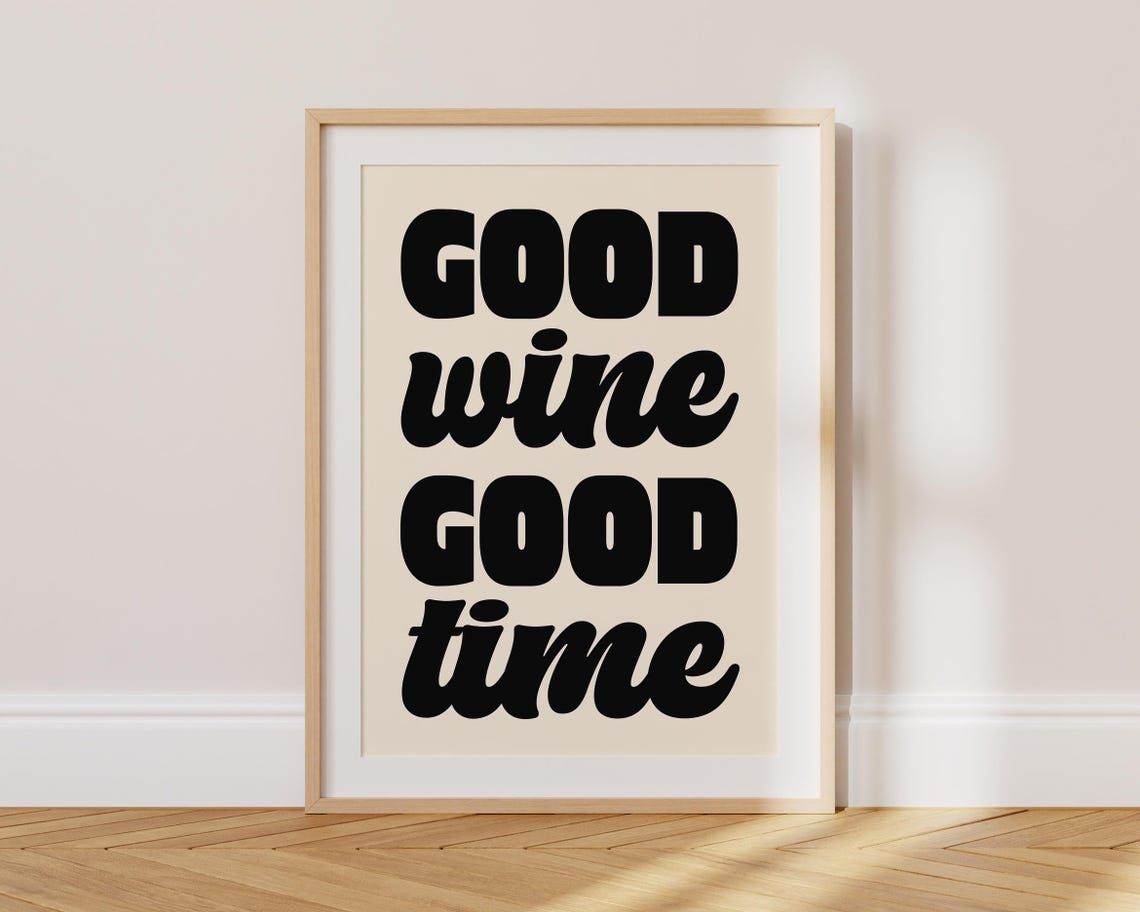 Good Wine Good Time Pink and Red Retro Bar Decor Typography Poster - Image 3