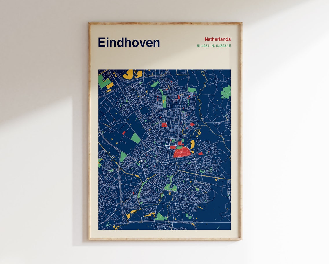 Eindhoven Netherlands Navy Blue Minimalist City Map Decor Poster