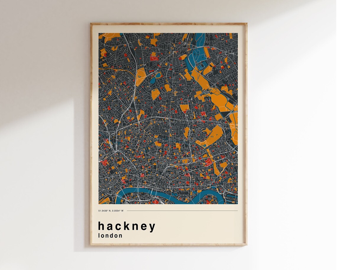 Hackney London Map Art Print, Travel Poster