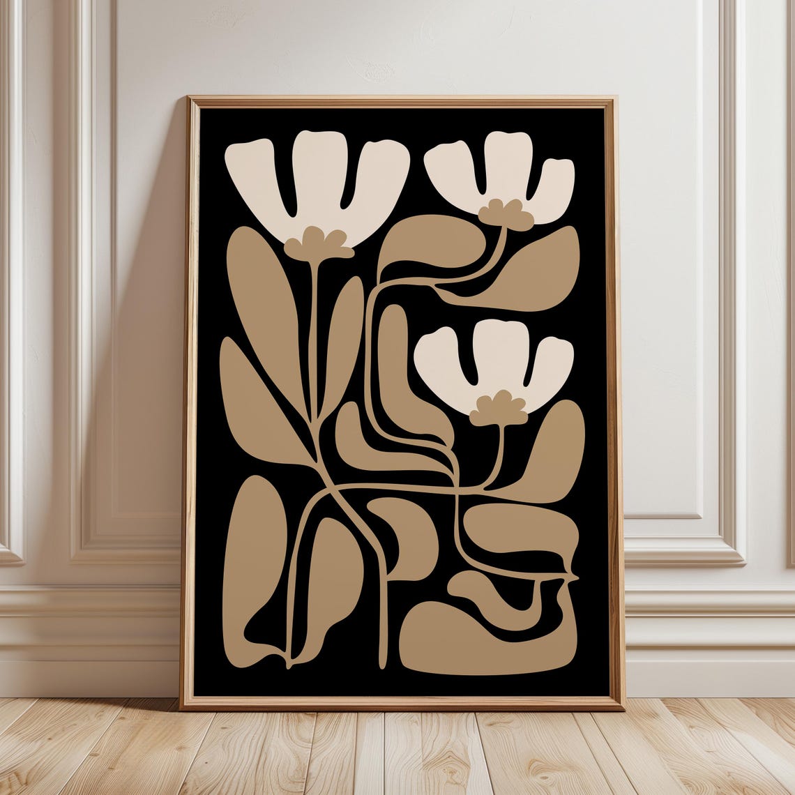 Black And Beige Abstract Wavy Flower Retro Modern Botanical Print - Image 3